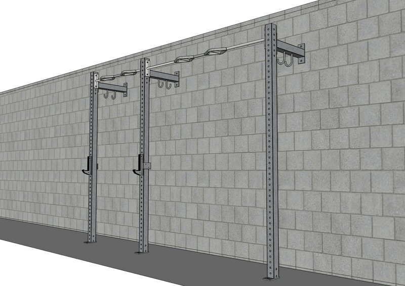 Muscle D Fitness TGrip Commercial 10-foot low profile wall mount rig with 3x3 steel frame for gym strength training.