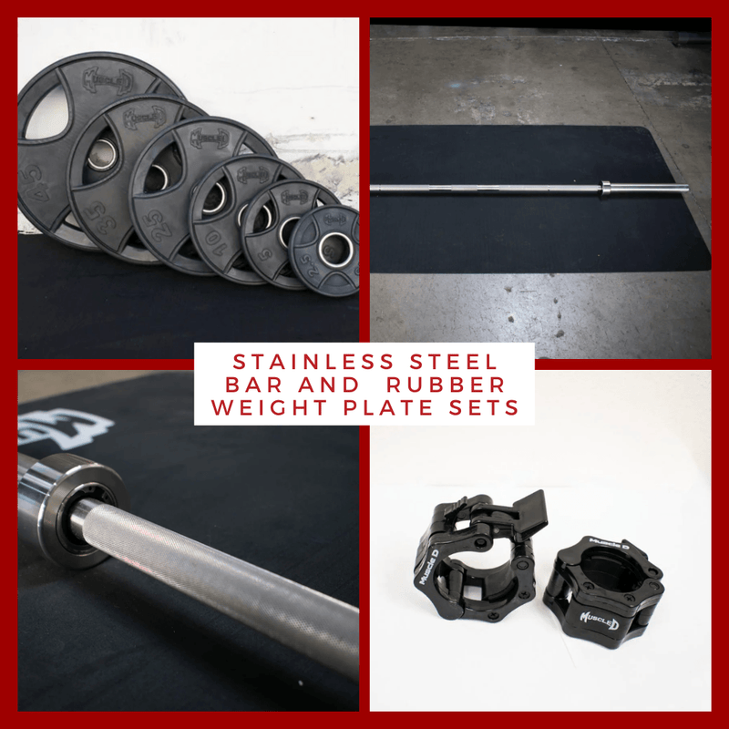 Stainless Bushing Bar and Olympic Rubber Weight Plate Sets by Muscle D Fitness