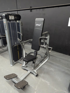 Muscle D Fitness Sweet Selectorized Chest Press machine with adjustable weights and padded seat for strength training.