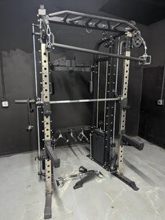 Muscle D Fitness Sweet Low Profile Selectorized Multi-Rack for strength training and weightlifting exercises.