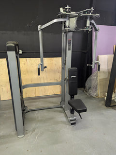 Muscle D Fitness Sweet Selectorized Pec Deck and Rear Delt Combo machine with adjustable handles for upper body workout.