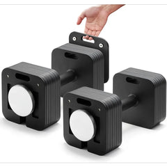 Adjustable dumbbell set by Anti Spier with multiple weight plates and handles for versatile strength training exercises.