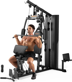 24 Hour Sport multi-function home gym weight bench with 154lbs leg press and cable exercise station for full-body workouts