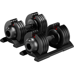 24 Hour Sport 52lb adjustable dumbbell set for home gym workouts, featuring multiple weight plates and ergonomic handles.