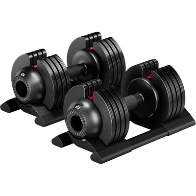 24 Hour Sport 52lb adjustable dumbbell set for home gym workouts, featuring multiple weight plates and ergonomic handles.