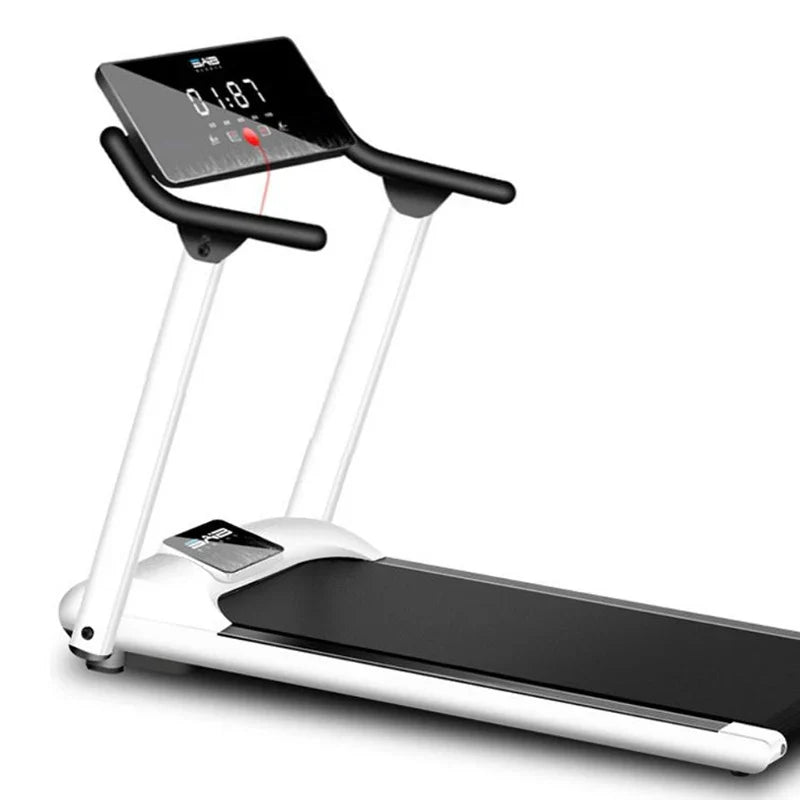 Foldable 24 Hour Sport treadmill with smart features, showing a digital display and sturdy running surface for home workouts.