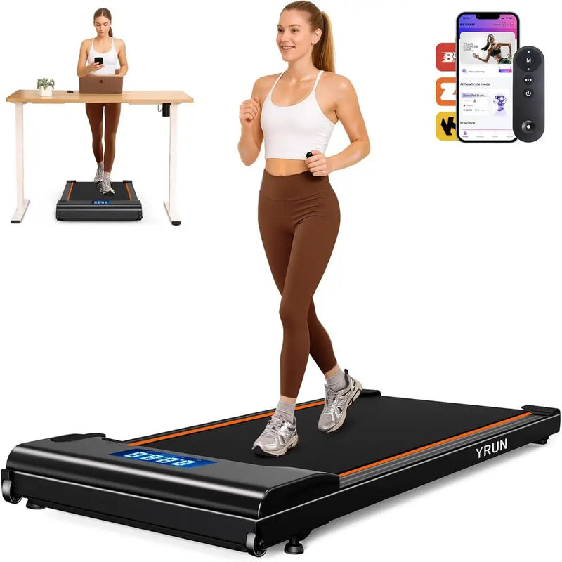 Nilent Under Desk Treadmill by 24 Hour Sport with BLDC motor and XL belt, compact walking pad for home or office use.