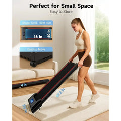 Nilent Under Desk Treadmill by 24 Hour Sport with BLDC motor and XL walking belt, compact design for home or office use.