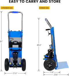 Anti Spier electric stair climbing hand truck with aluminum frame and large wheels for moving heavy furniture and logistics.