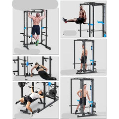 All-in-One Power Rack by 24 Hour Sport, versatile home gym equipment with adjustable bars and safety features.
