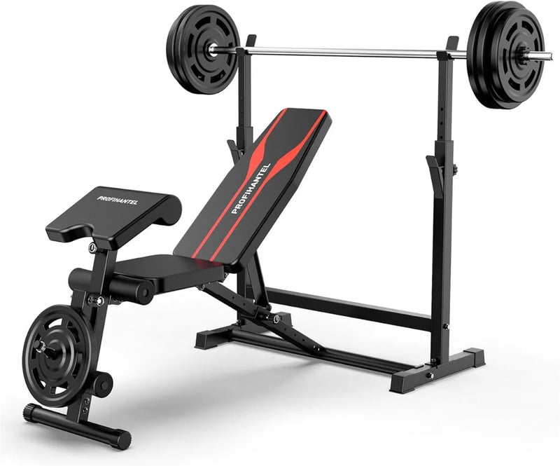 All-in-One Home Gym by 24 Hour Sport with preacher curl bench and adjustable press for full-body strength training.