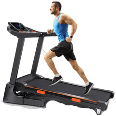 Home treadmill by 24 Hour Sport with 15% auto incline, 3.5 HP motor, wide belt for comfortable running.