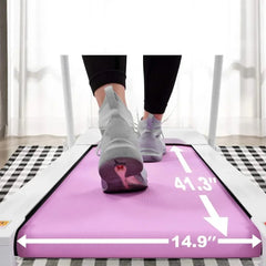 Foldable 220lb treadmill for small spaces by 24 Hour Sport, showing compact design and running belt in a home gym setting.