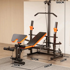 Multi-functional home gym bench by 24 Hour Sport with adjustable backrest and padded seat for versatile workout options.
