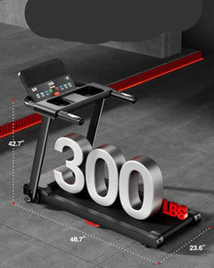 Home treadmill with 3.0HP brushless motor, folding design, heart rate monitor, suitable for up to 300lbs, by 24 Hour Sport.