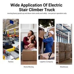 Anti Spier electric stair climber hand truck with aluminum frame and heavy-duty wheels for moving furniture and logistics.
