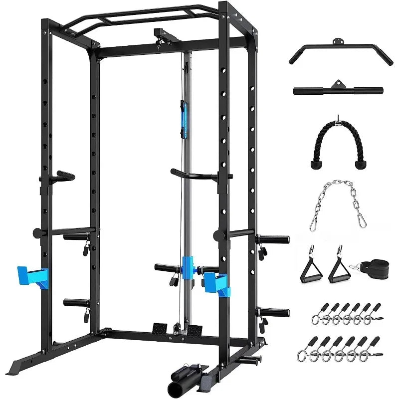 24 Hour Sport all-in-one power rack for home gym, featuring adjustable bars and safety catches for versatile strength training.
