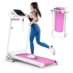 Foldable 24 Hour Sport treadmill with 15 workout programs and adjustable incline, shown folded for compact storage.