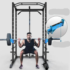All-in-One Power Rack by 24 Hour Sport for home gym, showing sturdy metal frame with safety bars and adjustable features.