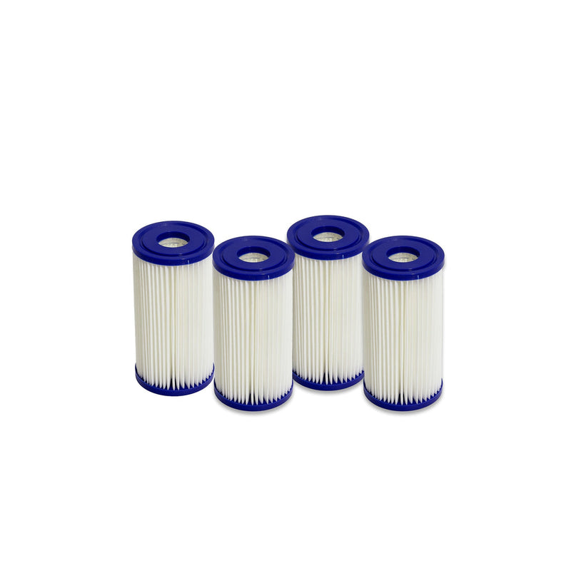 Four 20-micron DCT-Filter 5x2.5 cold plunge filters by Golden Designs Inc. in a compact package, suitable for cold plunge filtration.
