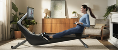 Modern Reform Hydrow PRO Pilates Rower showing sleek design and adjustable seat for at-home rowing workouts.