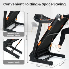 Home treadmill by 24 Hour Sport with 15% auto incline, 3.5 HP motor, wide belt for comfortable running.