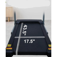 Foldable 24 Hour Sport treadmill with auto incline, black frame, digital display, and safety handrails for home workouts.