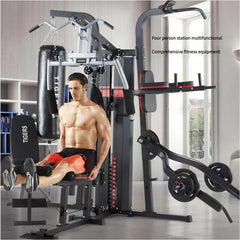 Multi-user home gym by 24 Hour Sport with multiple workout stations, including weightlifting and cardio equipment.