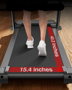 Foldable 24 Hour Sport home treadmill with 3.0HP brushless motor, heart rate monitor, supports up to 300 lbs, sleek design