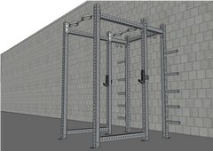 Muscle D Fitness TGrip Commercial Power Rack with 3x3 steel frame, multi-grip pull-up bar, plate storage, and J-hooks for weightlifting