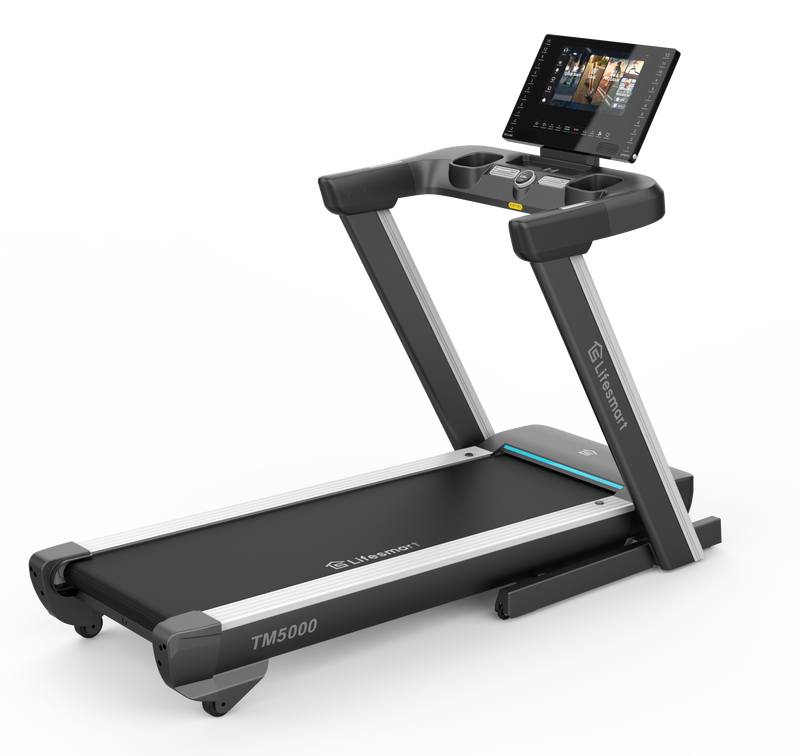 Lifesmart TM5000 PowerTouch treadmill in black and silver with digital display and running belt for home exercise.