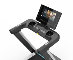 Lifesmart TM5000 PowerTouch treadmill in black and silver, featuring a digital display and running belt for home exercise.