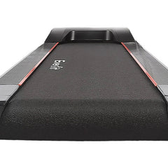 Black Trustymall electric treadmill for home gym, featuring a running deck, control panel, and safety handles.