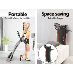 Trustymall electric treadmill for home gym, black fitness equipment with running belt and control panel, ideal for cardiovascular exercise.