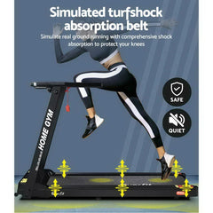 Trustymall Everfit electric treadmill for home gym, black running machine with digital display and adjustable speed.