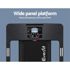 Trustymall Everfit electric treadmill for home gym, black running machine with digital display and adjustable speed.