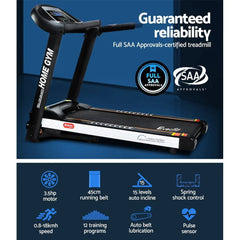 Trustymall Everfit electric treadmill with 45cm incline for home gym, showing running belt and control panel.