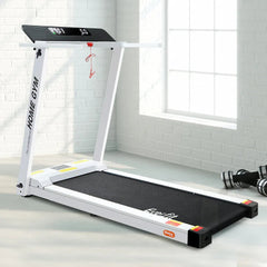 Trustymall Everfit electric treadmill for home gym, fully foldable design with white frame and digital display.