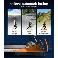 Trustymall Everfit electric treadmill with 45cm incline, sturdy running belt, and digital display for home gym fitness.