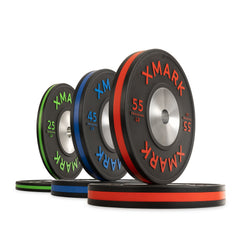 Striped Premium IWF Training Bumper Plates (LB) Pairs and Sets by XMARK