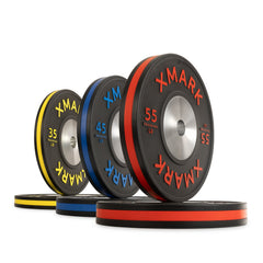 Striped Premium IWF Training Bumper Plates (LB) Pairs and Sets by XMARK