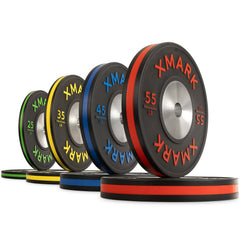 Striped Premium IWF Training Bumper Plates (LB) Pairs and Sets by XMARK