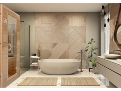 Zoppinh Blisspod Vienna Far Infrared Sauna made of Canadian Hemlock, compact sauna with wood interior and control panel display.