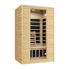 Zoppinh Blisspod Vienna 2-person far infrared sauna made of Canadian Hemlock, shown from side view.