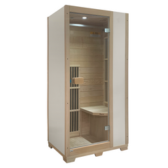 Zoppinh Blisspod Vienna Far Infrared Sauna with wooden interior and control panel, designed for relaxation and health benefits.