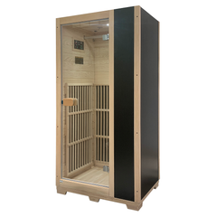 Zoppinh Blisspod Vienna Far Infrared Sauna with wooden interior and digital control panel for relaxing heat therapy.