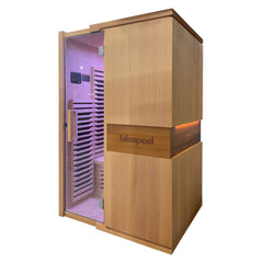 Zoppinh Blisspod Milano full spectrum sauna made of Canadian Hemlock with sleek design and glass door, ideal for home wellness.