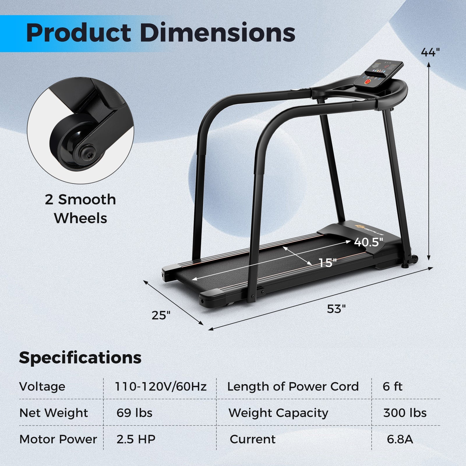 SP38185US-BK 2.5 HP Walking Treadmill by DirectDeals