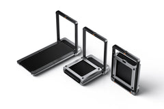 Walkingpad X25+ folding treadmill, triple fold design for easy storage, black and silver color, displayed in a home gym setting.