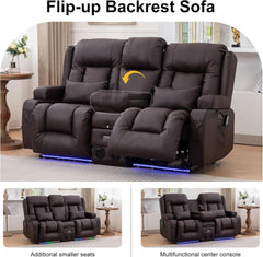 Power Loveseat Recliner Sofa With Massage And Heat Brown by ShipItFurniture